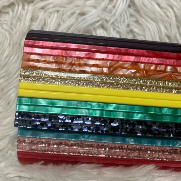 Kurt Geiger London Party Multi Stripe  Pride Rainbow Glitter Envelope Clutch - Picture 16 of 17